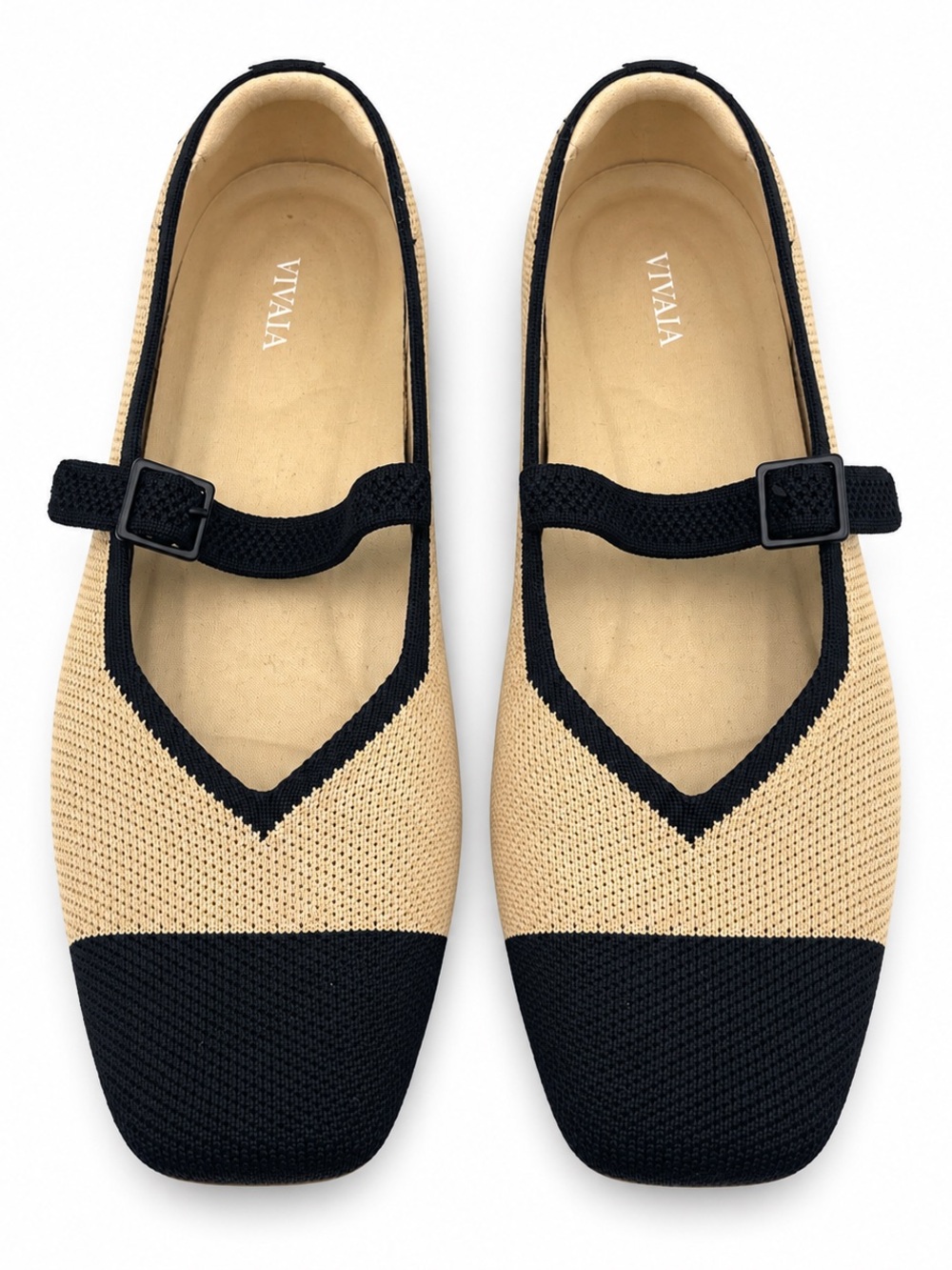 Vivaia Women's Beige and Black Mary Jane Flats Size 40 US 9